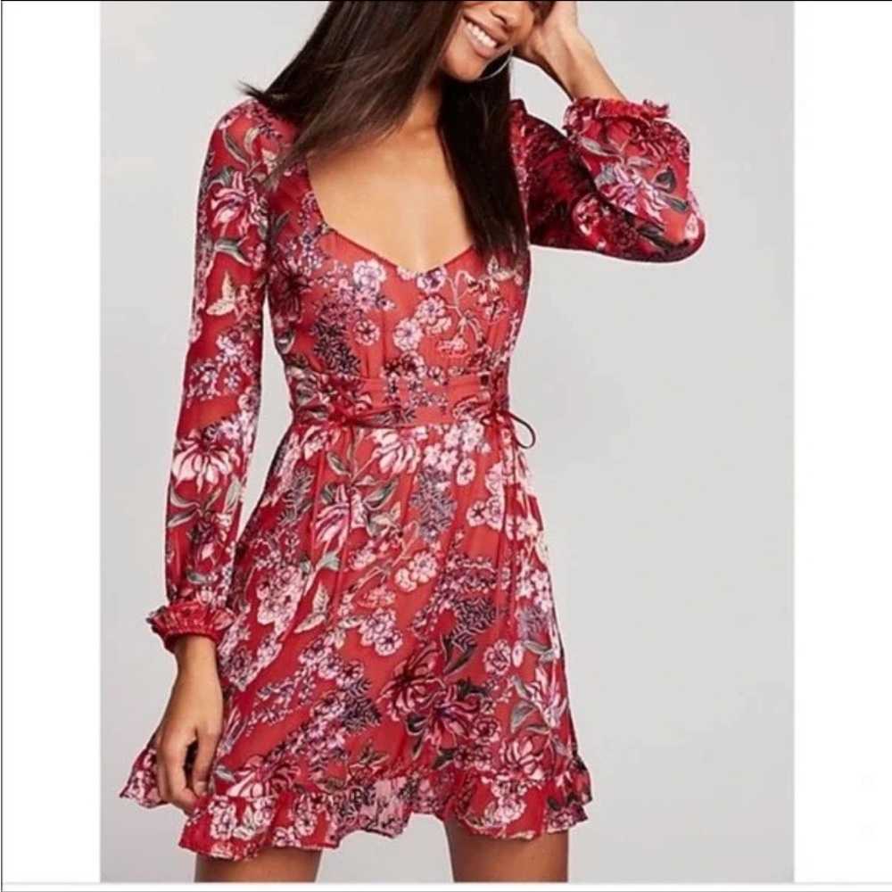 For Love and Lemons Nicole Burnout Corset LS Mini Dress S NWOT